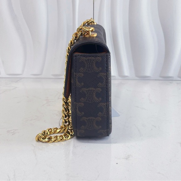 CELINE Triomphe Monogram Canvas Calfskin Leather Shoulder Bag - Picture 4 of 12